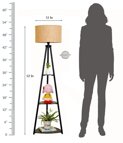 Crosscut Furniture Metal Floor Lamp with 3 Shelves (Brown Jute). LED Bulb Included. 