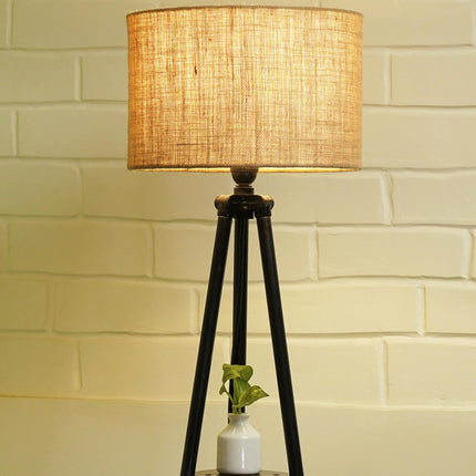 Crosscut Furniture Metal Floor Lamp with 3 Shelves (Brown Jute). LED Bulb Included. 