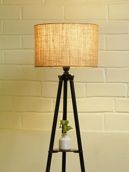Crosscut Furniture Metal Floor Lamp with 3 Shelves (Brown Jute). LED Bulb Included. 