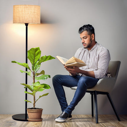 Crosscut Furniture Minimalist Design Floor Lamp (Jute Shade) LED Bulb Included, Beige 