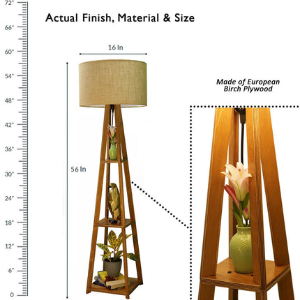 Crosscut Furniture Wooden Floor Lamp with Shelf (Natural Jute). LED Bulb Included 