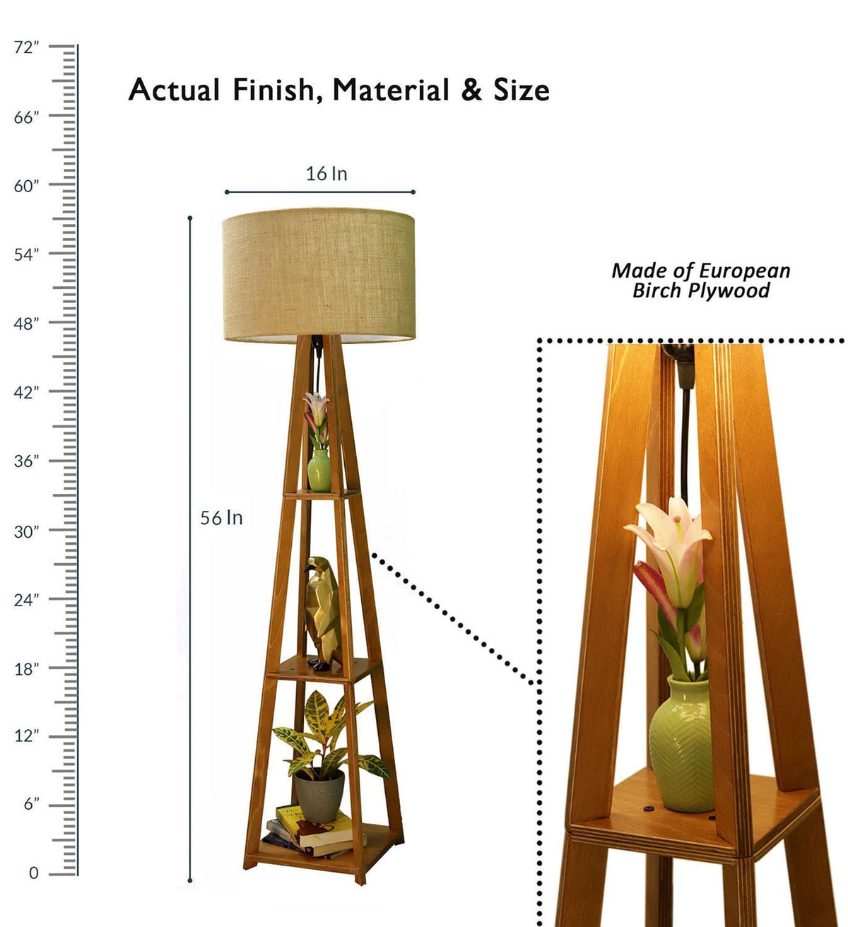 Crosscut Furniture Wooden Floor Lamp with Shelf (Natural Jute). LED Bulb Included 