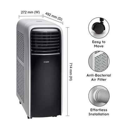 Cruise 1 Ton Portable AC with Anti-Bacterial Filter (100% Copper, 4-in-1: AC, Dehumidifier, Air Purifier & Fan, 4 Castor Wheels, Quiet Operation, HD Filter, CPCATF-PQ3S12, White & Black) 