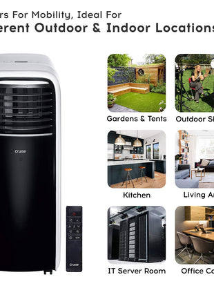 Cruise 1 Ton Portable AC with Anti-Bacterial Filter (100% Copper, 4-in-1: AC, Dehumidifier, Air Purifier & Fan, 4 Castor Wheels, Quiet Operation, HD Filter, CPCATF-PQ3S12, White & Black) 