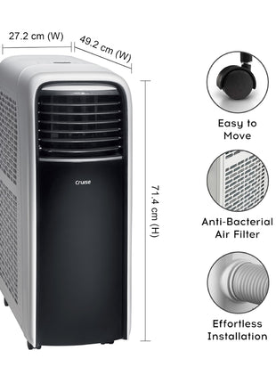 Cruise 1 Ton Portable AC with Anti-Bacterial Filter (100% Copper, 4-in-1: AC, Dehumidifier, Air Purifier & Fan, 4 Castor Wheels, Quiet Operation, HD Filter, CPCATF-PQ3S12, White & Black) 
