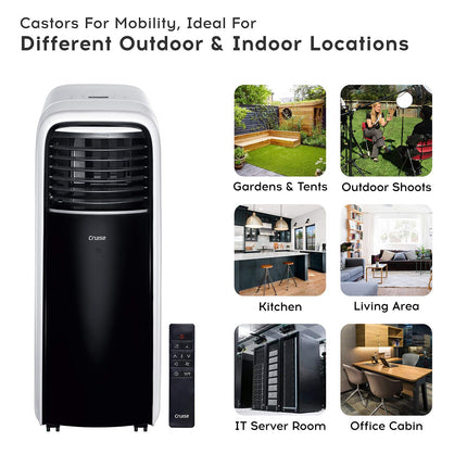 Cruise 1 Ton Portable AC with Anti-Bacterial Filter (100% Copper, 4-in-1: AC, Dehumidifier, Air Purifier & Fan, 4 Castor Wheels, Quiet Operation, HD Filter, CPCATF-PQ3S12, White & Black) 
