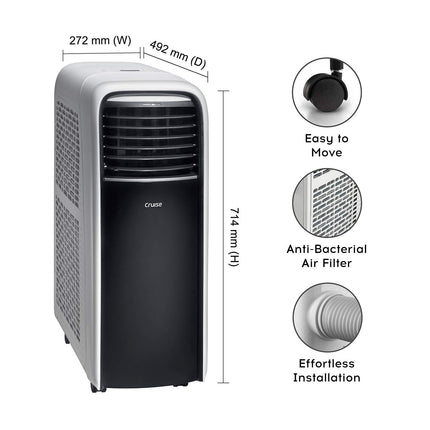 Cruise 1 Ton Portable AC with Anti-Bacterial Filter (100% Copper, 4-in-1: AC, Dehumidifier, Air Purifier & Fan, 4 Castor Wheels, Quiet Operation, HD Filter, CPCATF-PQ3S12, White & Black) 