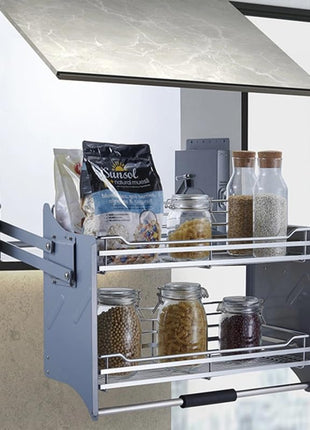 DBR Modular Kitchen Storage Rack Lift Basket Elevator Pull Down Two Tier Shelf Unit For Cabinet Width 60 CM (Silver) Imported (Width 600 MM) 