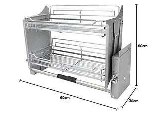 DBR Modular Kitchen Storage Rack Lift Basket Elevator Pull Down Two Tier Shelf Unit For Cabinet Width 60 CM (Silver) Imported (Width 600 MM) 
