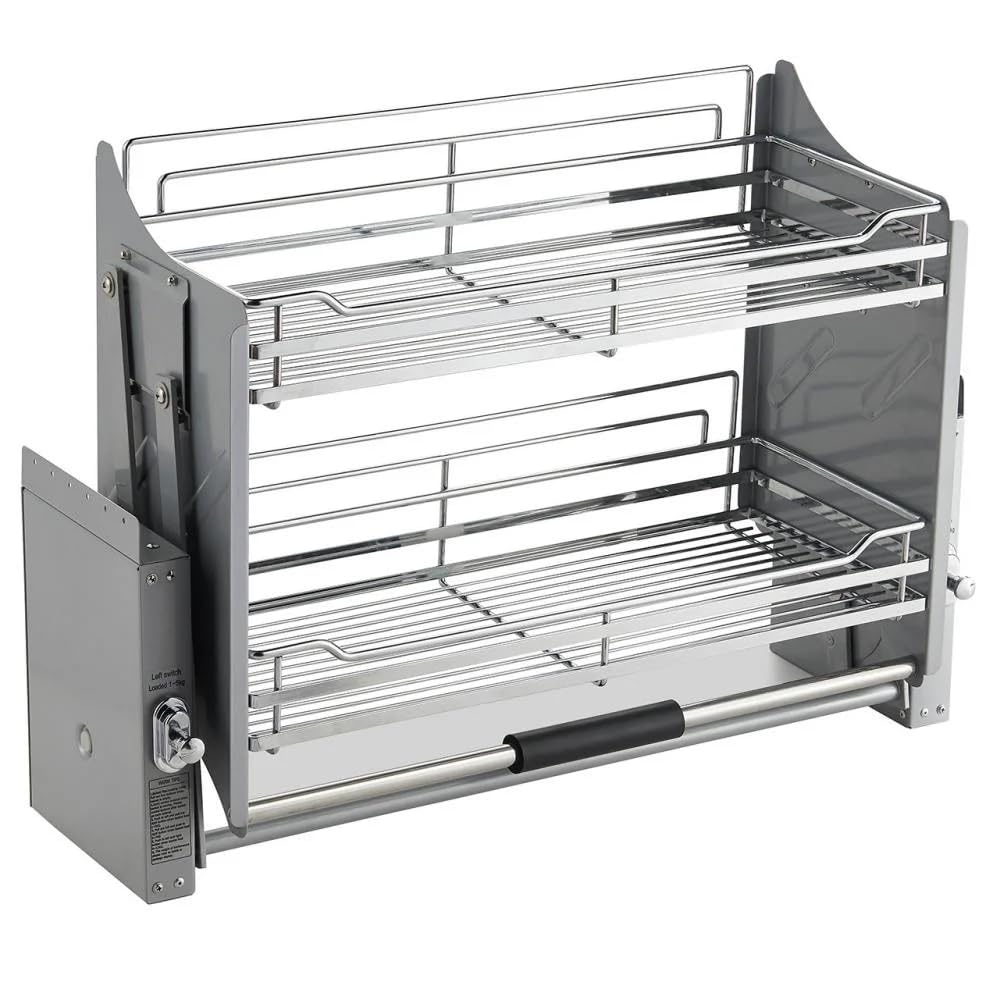 DBR Modular Kitchen Storage Rack Lift Basket Elevator Pull Down Two Tier Shelf Unit For Cabinet Width 60 CM (Silver) Imported (Width 600 MM) 