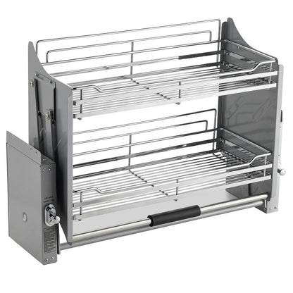 DBR Modular Kitchen Storage Rack Lift Basket Elevator Pull Down Two Tier Shelf Unit For Cabinet Width 60 CM (Silver) Imported (Width 600 MM) 
