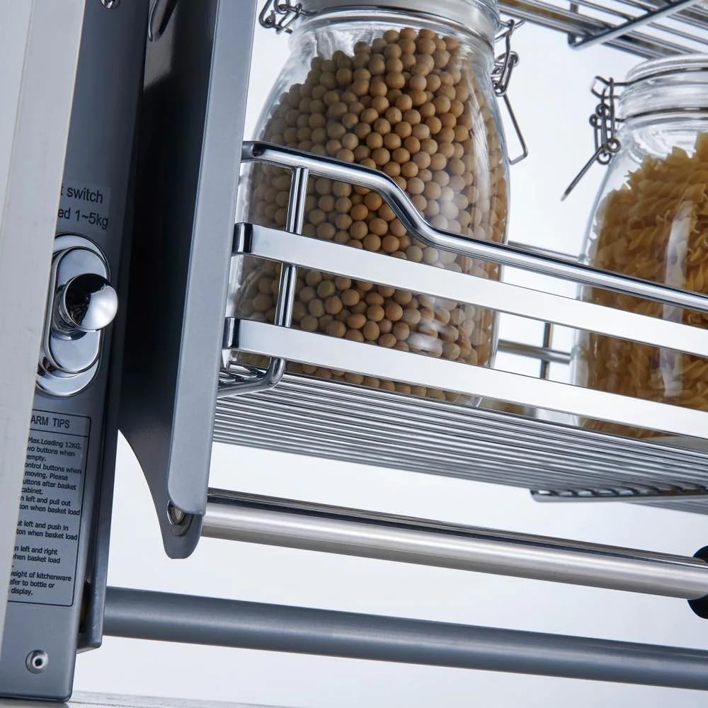 DBR Modular Kitchen Storage Rack Lift Basket Elevator Pull Down Two Tier Shelf Unit For Cabinet Width 60 CM (Silver) Imported (Width 600 MM) 
