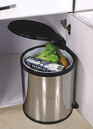 DBR Stainless Steel Auto Lid Pedal Dustbin/Garbage Bin with (9 LTR .) Silver & Black, Modular Kitchen Hardware & Accessories 