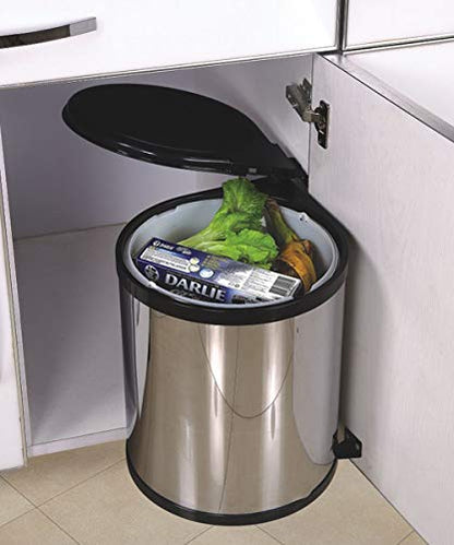 DBR Stainless Steel Auto Lid Pedal Dustbin/Garbage Bin with (9 LTR .) Silver & Black, Modular Kitchen Hardware & Accessories 
