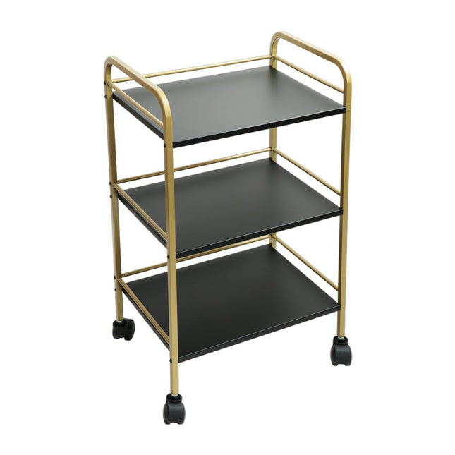 DECOWORLD || 3 Tier Premium Metal Rolling Trolley Cart Stand with Wheels|| Multifunctional Stand with Storage Rack Shelves || Space Saving Stand for Kitchen Bathroom Home and Office||Black & Golden 