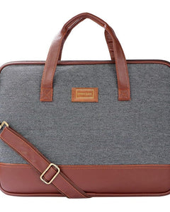 DERBEN CLOVE ® 15.6 Fabric and Leather Laptop, MacBook Shoulder Messenger Office Bag for Men and Women (Dark - Grey) 