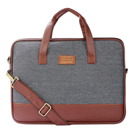 DERBEN CLOVE ® 15.6 Fabric and Leather Laptop, MacBook Shoulder Messenger Office Bag for Men and Women (Dark - Grey) 