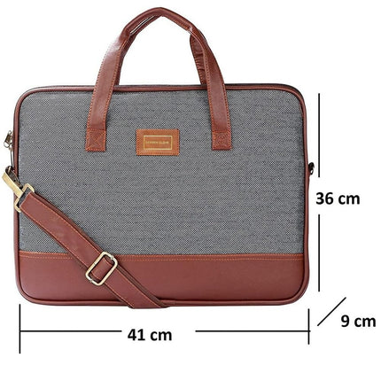 DERBEN CLOVE ® 15.6 Fabric and Leather Laptop, MacBook Shoulder Messenger Office Bag for Men and Women (Dark - Grey) 