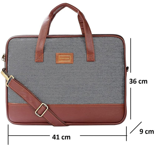DERBEN CLOVE ® 15.6 Fabric and Leather Laptop, MacBook Shoulder Messenger Office Bag for Men and Women (Dark - Grey) 