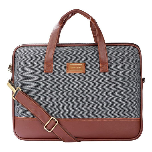 DERBEN CLOVE ® 15.6 Fabric and Leather Laptop, MacBook Shoulder Messenger Office Bag for Men and Women (Dark - Grey) 