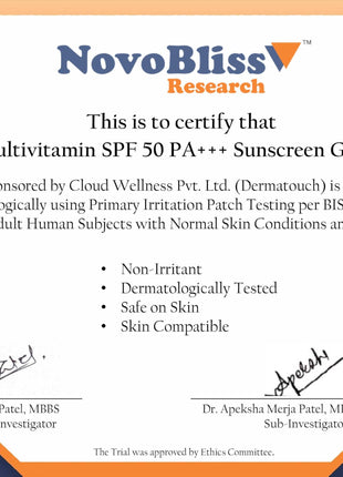 DERMATOUCH Multivitamin Spf 50 Pa+++ Sunscreen Gel For All Skin Types | Uva-Uvb Protection |Zero White Cast | Unisex | 30G 