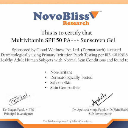 DERMATOUCH Multivitamin Spf 50 Pa+++ Sunscreen Gel For All Skin Types | Uva-Uvb Protection |Zero White Cast | Unisex | 30G 