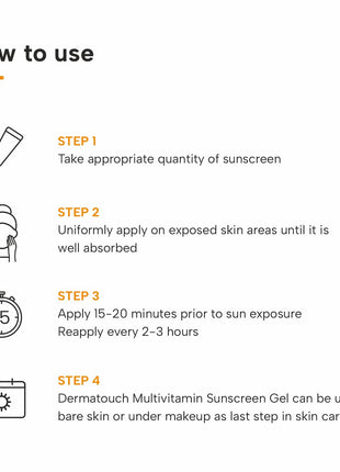 DERMATOUCH Multivitamin Spf 50 Pa+++ Sunscreen Gel For All Skin Types | Uva-Uvb Protection |Zero White Cast | Unisex | 30G 