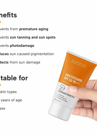 DERMATOUCH Multivitamin Spf 50 Pa+++ Sunscreen Gel For All Skin Types | Uva-Uvb Protection |Zero White Cast | Unisex | 30G 