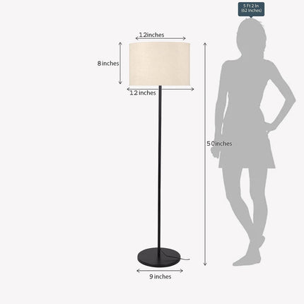 DEZIN KRAFT Metal Floor Lamp Standing Modern Black 4Ft Height With Lampshade 12 Inches Pack Of 1 (Beigeled) 