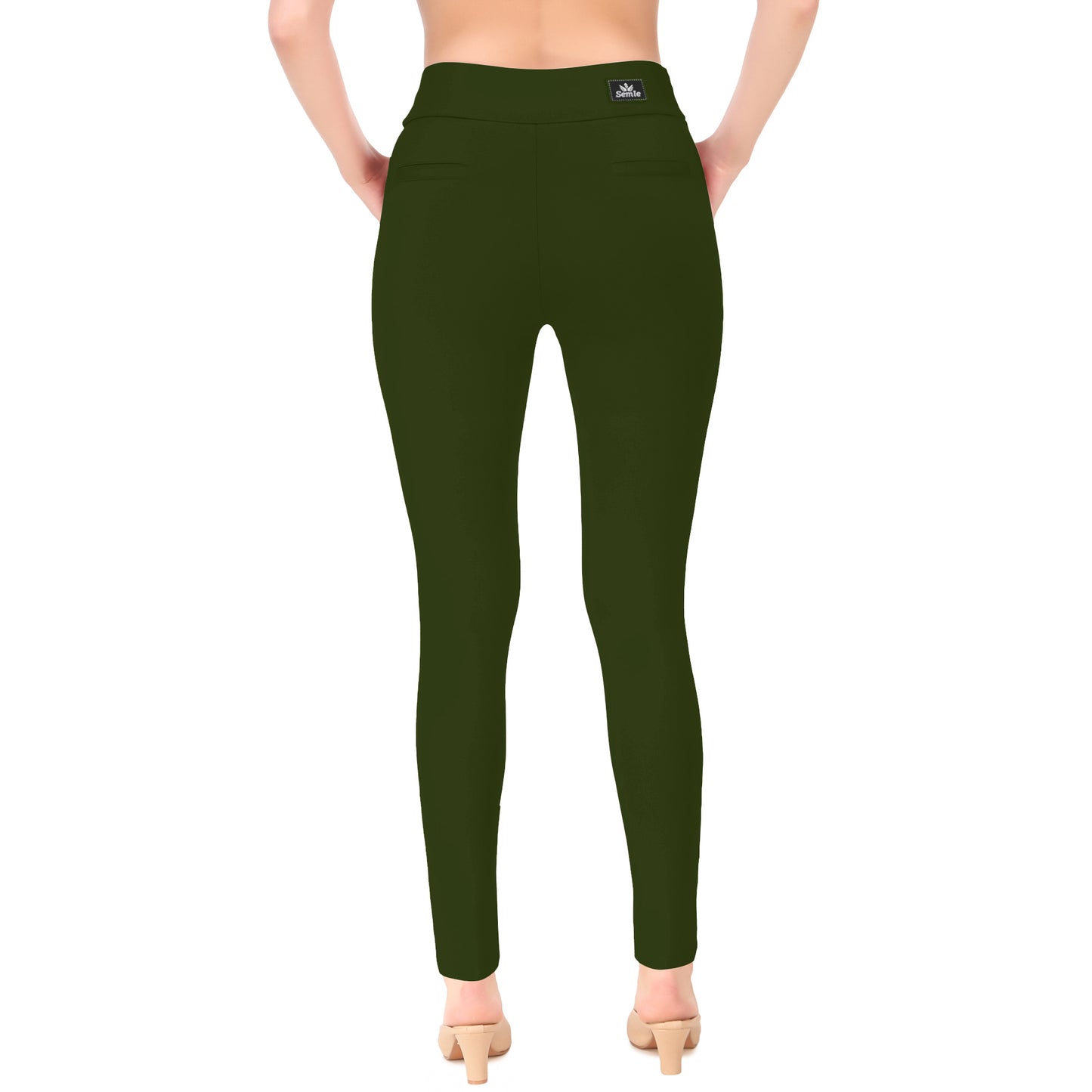 Most Comfortable Women's Mid-Waist Jeggings with 2 Front Pockets - Leaf Green