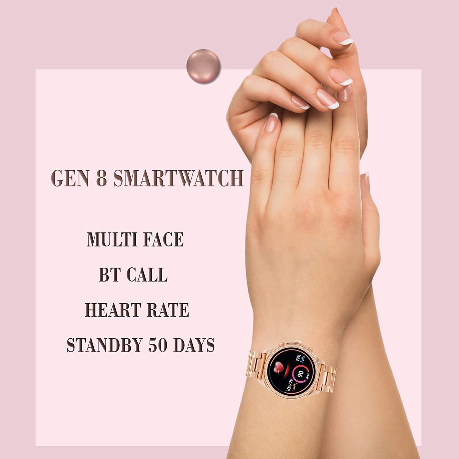 DINACO Glorious Women's Rose Gold Smart Watch Talk 2 Bluetooth Calling Smartwatch with 3 Button, Hands On Voice Assistance HD Display, 14 Sports Modes with Puple Belt (Rose Gold) (2) 