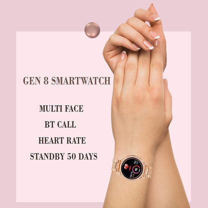 DINACO Glorious Women's Rose Gold Smart Watch Talk 2 Bluetooth Calling Smartwatch with 3 Button, Hands On Voice Assistance HD Display, 14 Sports Modes with Puple Belt (Rose Gold) (2) 