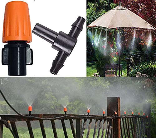 DIY Crafts Three-Way Atomizing Nozzle, Adjustable Garden Irrigation Nozzle, Garden/Roof Cooling Greenhouse Vegetable Irrigation (1-20 Pcs Orange Dual Nozzle) (6 Pcs, 3 Way Orage Nozzles+T/Tee) 