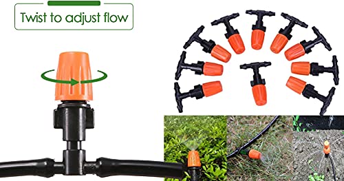 DIY Crafts Three-Way Atomizing Nozzle, Adjustable Garden Irrigation Nozzle, Garden/Roof Cooling Greenhouse Vegetable Irrigation (1-20 Pcs Orange Dual Nozzle) (6 Pcs, 3 Way Orage Nozzles+T/Tee) 
