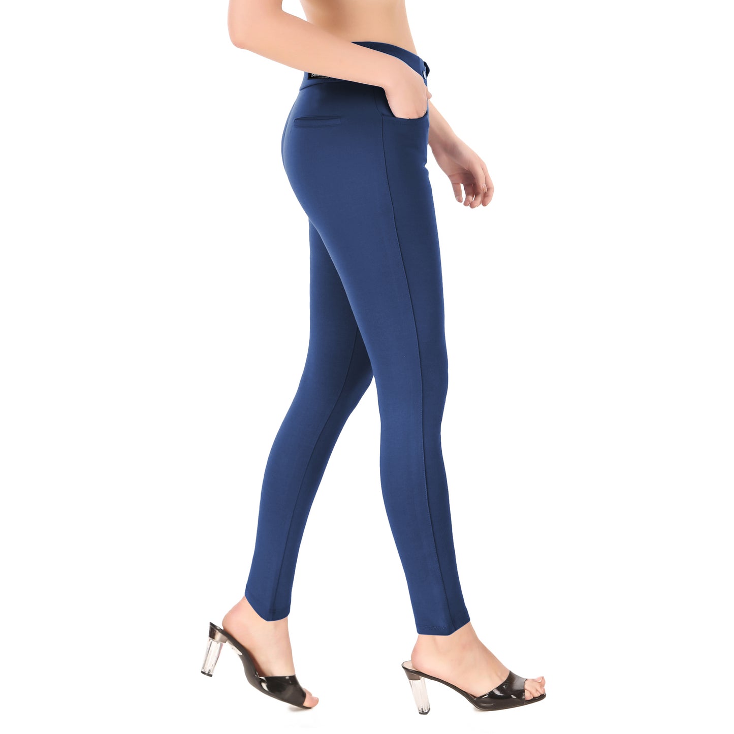 Most Comfortable Women's Mid-Waist Jeggings with 2 Front Pockets - Royal Blue