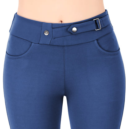 Most Comfortable Women's Mid-Waist Jeggings with 2 Front Pockets - Royal Blue