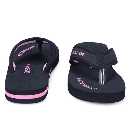 DOCTOR EXTRA SOFT Doctor Slippers for Women Orthopedic Diabetic Pregnancy Non Slip Lightweight Comfortable Flat Casual Stylish Dr Chappals and House Flip flops For Ladies and Girl’s D-22-Bk-Pink-7 UK 