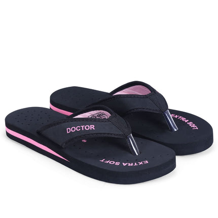DOCTOR EXTRA SOFT Doctor Slippers for Women Orthopedic Diabetic Pregnancy Non Slip Lightweight Comfortable Flat Casual Stylish Dr Chappals and House Flip flops For Ladies and Girl’s D-22-Bk-Pink-7 UK 