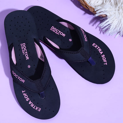 DOCTOR EXTRA SOFT Doctor Slippers for Women Orthopedic Diabetic Pregnancy Non Slip Lightweight Comfortable Flat Casual Stylish Dr Chappals and House Flip flops For Ladies and Girl’s D-22-Bk-Pink-7 UK 