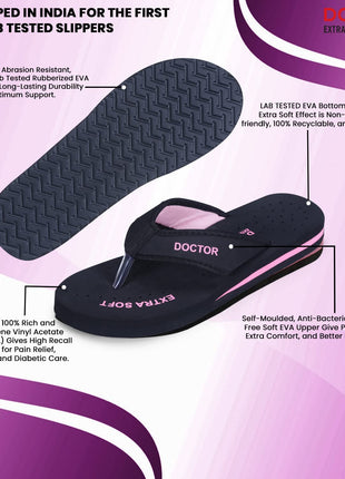 DOCTOR EXTRA SOFT Doctor Slippers for Women Orthopedic Diabetic Pregnancy Non Slip Lightweight Comfortable Flat Casual Stylish Dr Chappals and House Flip flops For Ladies and Girl’s D-22-Bk-Pink-7 UK 