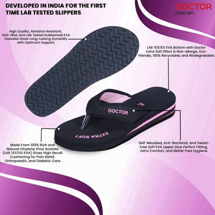DOCTOR EXTRA SOFT Doctor Slippers for Women Orthopedic Diabetic Pregnancy Non Slip Lightweight Comfortable Flat Casual Stylish Dr Chappals and House Flip flops For Ladies and Girl’s D-22-Bk-Pink-7 UK 