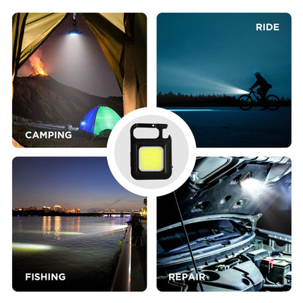 DOTCOM LED Mini Cob Keychain and Magentic Flashlight Portable USB Rechargeable Light 3 Light Modes with Folding Bracket,for Walking Camping?Square?,Black, 1000 Lumen 