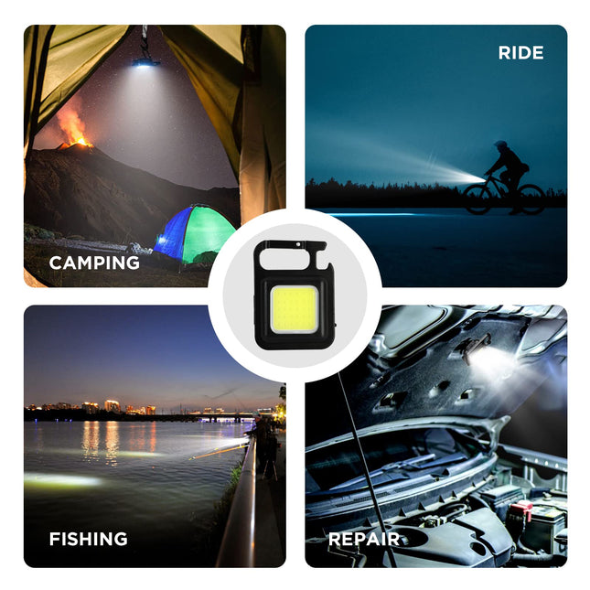 DOTCOM LED Mini Cob Keychain and Magentic Flashlight Portable USB Rechargeable Light 3 Light Modes with Folding Bracket,for Walking Camping?Square?,Black, 1000 Lumen 