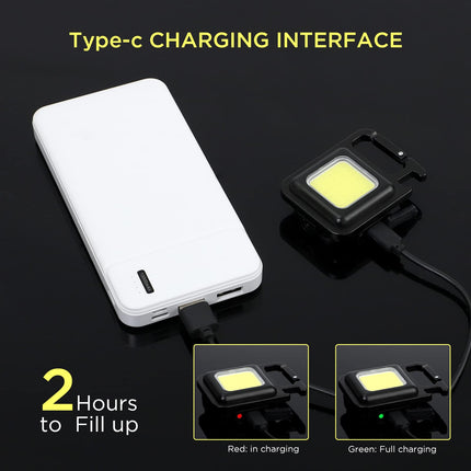 DOTCOM LED Mini Cob Keychain and Magentic Flashlight Portable USB Rechargeable Light 3 Light Modes with Folding Bracket,for Walking Camping?Square?,Black, 1000 Lumen 