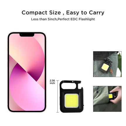 DOTCOM LED Mini Cob Keychain and Magentic Flashlight Portable USB Rechargeable Light 3 Light Modes with Folding Bracket,for Walking Camping?Square?,Black, 1000 Lumen 