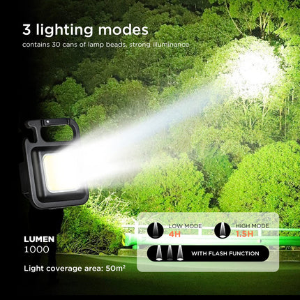 DOTCOM LED Mini Cob Keychain and Magentic Flashlight Portable USB Rechargeable Light 3 Light Modes with Folding Bracket,for Walking Camping?Square?,Black, 1000 Lumen 