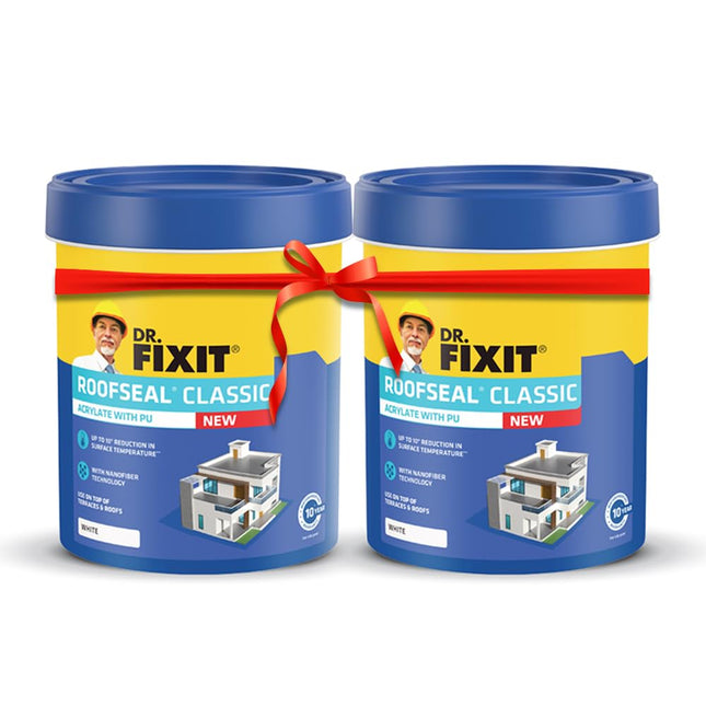 DR. FIXIT Roofseal Classic 1 Ltr, DIY Waterproofing Repair Solution for Roof, Terrace of Homes, Stops Seepage, Reduces Temperature pack of 2 