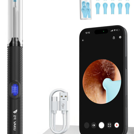 DR VAKU Exclusive New Launch Earocam Earwax Removal Tool Kit with HD Camera Wifi Connection & 6 LED Lights Endoscope Tool Ear Cleaner for iOS & Android + 11 Silicone Tips Free- Black 