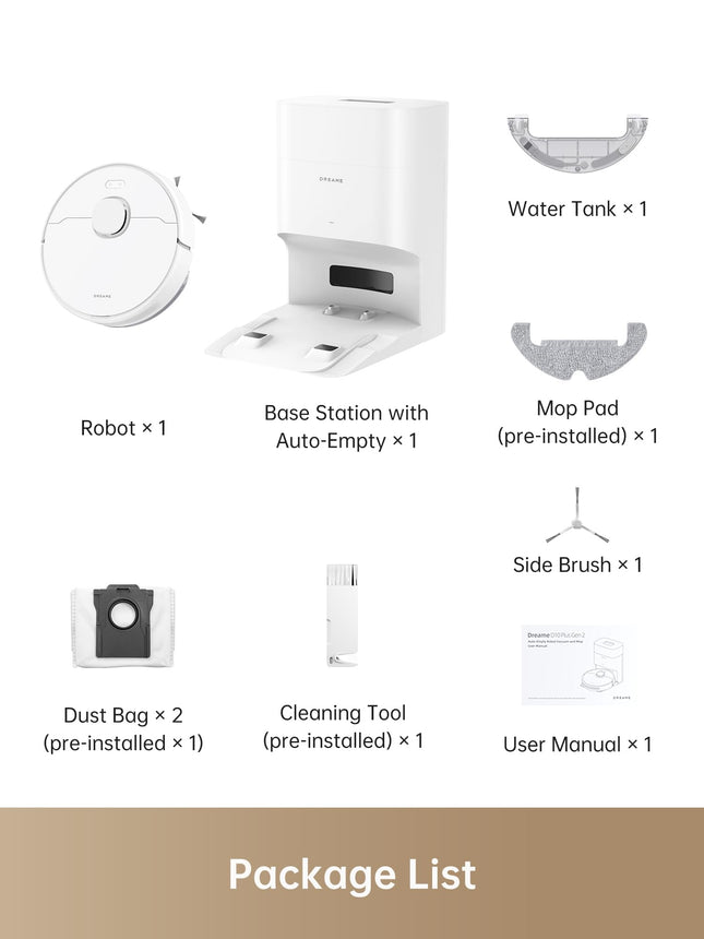 DREAME D10 Plus Gen 2 Robot Vacuum Cleaner with Automatic Dust Emptying, Stores up to 90 Days of Dust, LiDAR Navigation, 6000 Pa Suction Power for Carpets and Pet Hair, 285-Minute Battery, White 