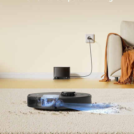 DREAME D9 Max Gen2 Robot Vacuum Cleaner, 6000Pa Vacuum Robot with Mop Function, Movable Brush, Multi-Floor Maps, Ideal for Carpets, Hard Floors and Pet Hair, Black, 285 Minutes 